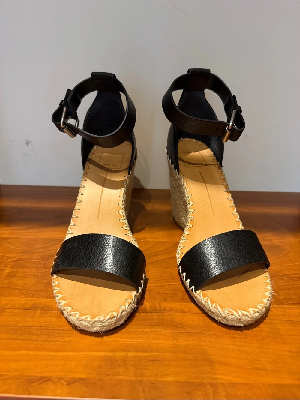 Dolce Vita Black Espadrille Wedge Sandals with Ankle Strap